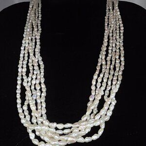 Vintage Akoya Keshi Pearl 6-strand Necklace Sliver & 14K Gold Estate Sale